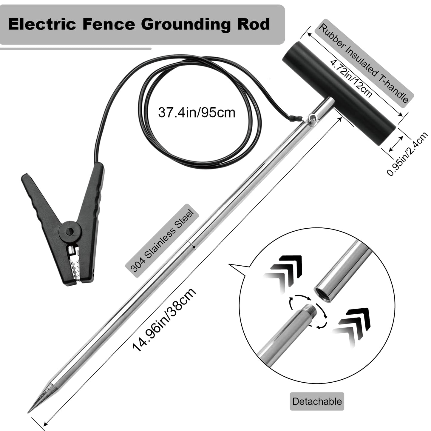 Atotalof Portable Ground Rod for Electric Fence, Includes Jumper Wires with Clips, Works with Solar Fence Charger, Energizer, Ideal for Farms, Yards & Garden Fencing