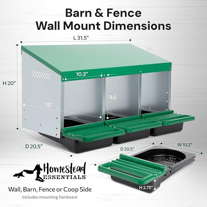 Classic Style 3 Compartment, Forward Rollout & Rollaway, Hen & Chicken Nesting Box with Integrated Perch and Protective Egg Laying Collection Lids