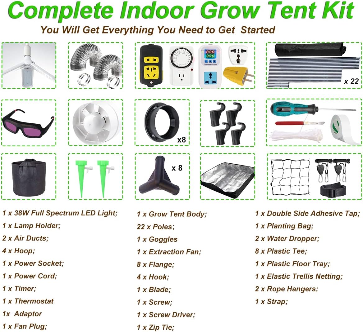 48"x24"x80" Grow Tent Kit Complete 4x2 ft High Reflective Mylar Indoor Grow Tent +Portable Full Spectrum LED Grow Light Combo Hydroponics Indoor Plant Growing Tent Room