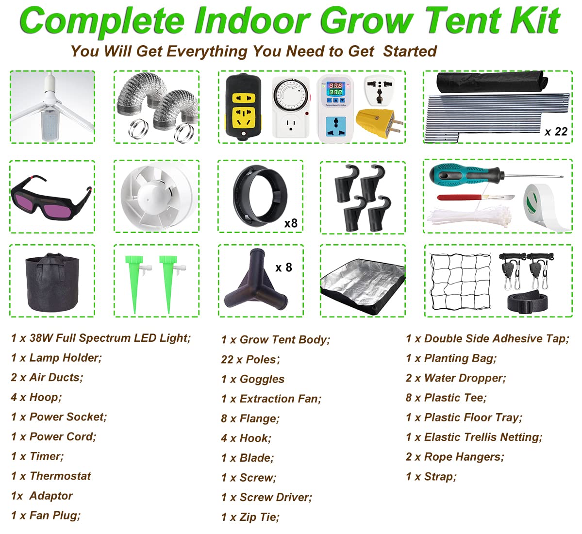 48"x24"x80" Grow Tent Kit Complete 4x2 ft High Reflective Mylar Indoor Grow Tent +Portable Full Spectrum LED Grow Light Combo Hydroponics Indoor Plant Growing Tent Room