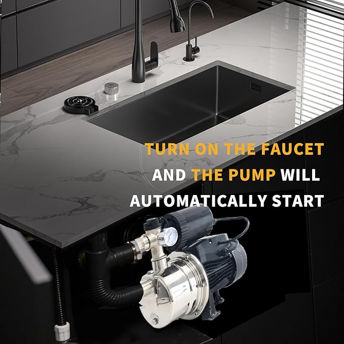 3/4 HP Water Pressure Booster Pump for House, Shallow Well Pump with Pressure Tank, Stainless Steel 1050 GPH 110V Auto On/Off Water Booster Pump, Irrigation Garden Sprinkler Pump for Home