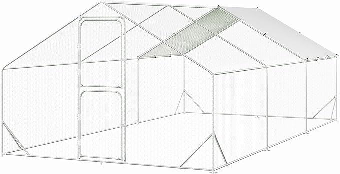 Chicken Runs for Yard with Cover, Large Metal Chicken Coop, 9.8x19.7x6.6FT Chicken Pen with Waterproof and Anti-UV Cover, Walk-in Poultry Cage for Yard Outdoor Duck Rabbit Cage