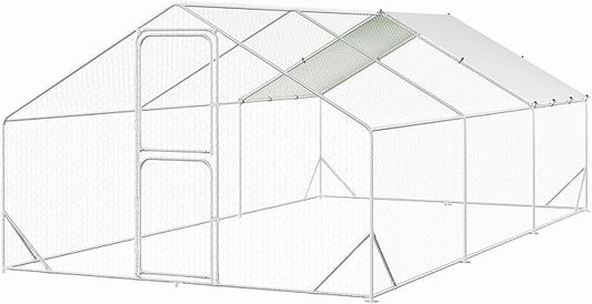 Chicken Runs for Yard with Cover, Large Metal Chicken Coop, 9.8x19.7x6.6FT Chicken Pen with Waterproof and Anti-UV Cover, Walk-in Poultry Cage for Yard Outdoor Duck Rabbit Cage