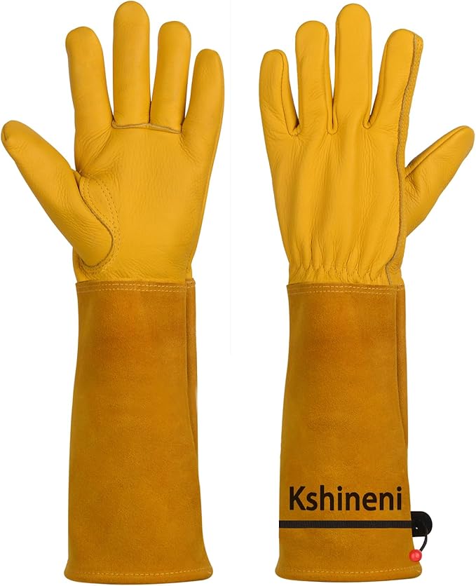 Garden Gloves, Thorn Proof Rose Pruning Gardening Gloves for Men & Women, Long Leather Glove for Weeding, Planting, Digging, Medium Size