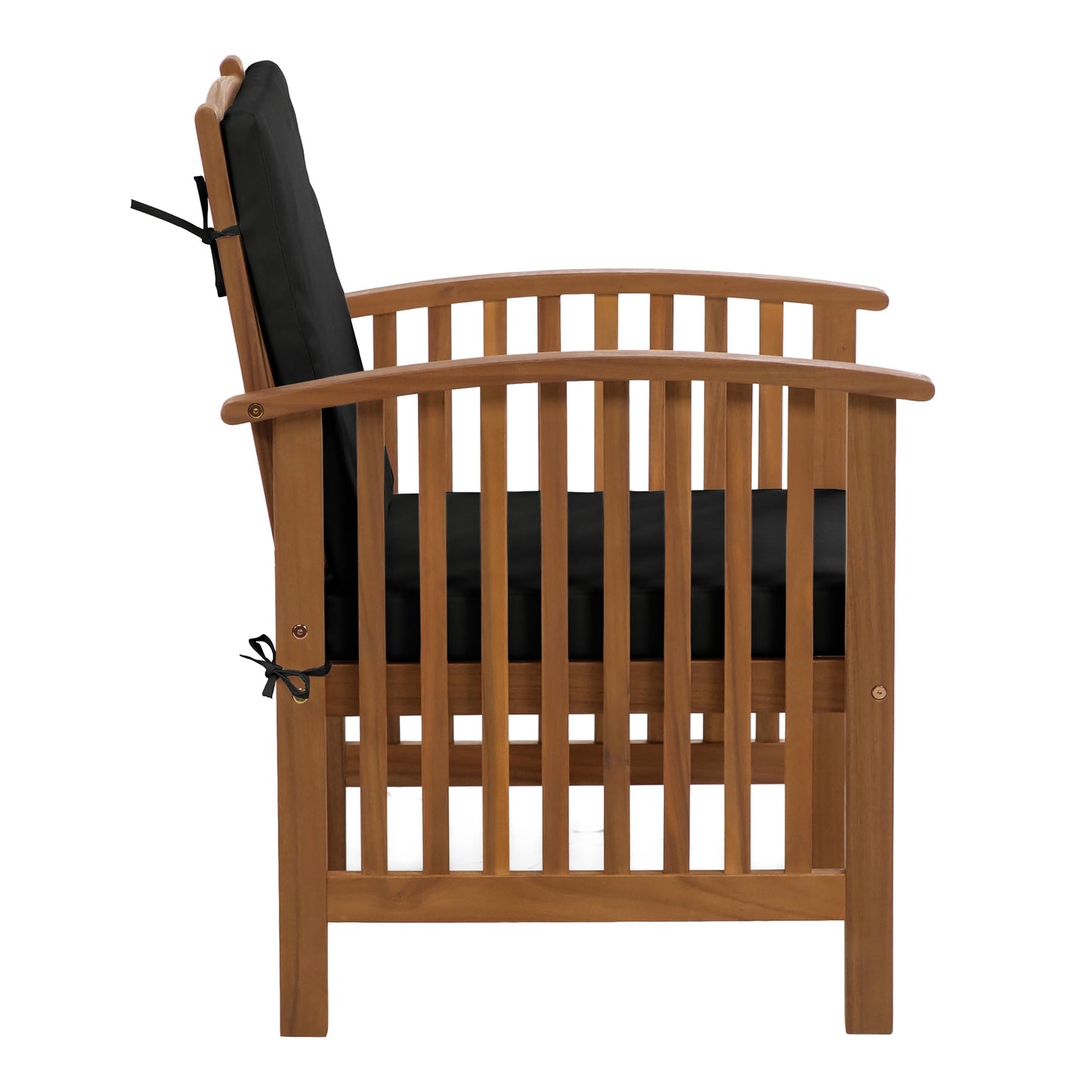 Greemotion Kyushu Farmhouse Acacia Wood 4-Piece Patio Set with Weather-Resistant, Include Tie-Back Cushions for Deck, Backyard, Lawn, Garden, Black and Natural Brown