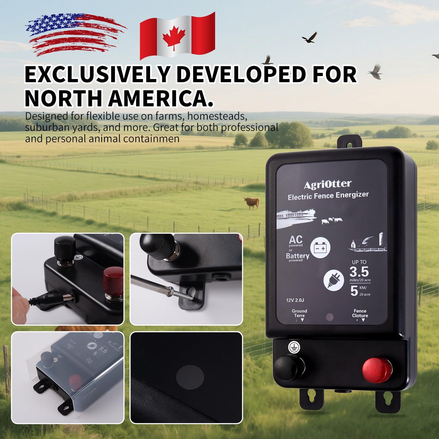 2025 New Tech 2 in 1 Electric Fence Energizer Charger Plug-in & 12V Battery, Waterproof & Safe Wide Coverage Energizer for Farms, Suburban Homes, Gardens, Livestock, Pets & More