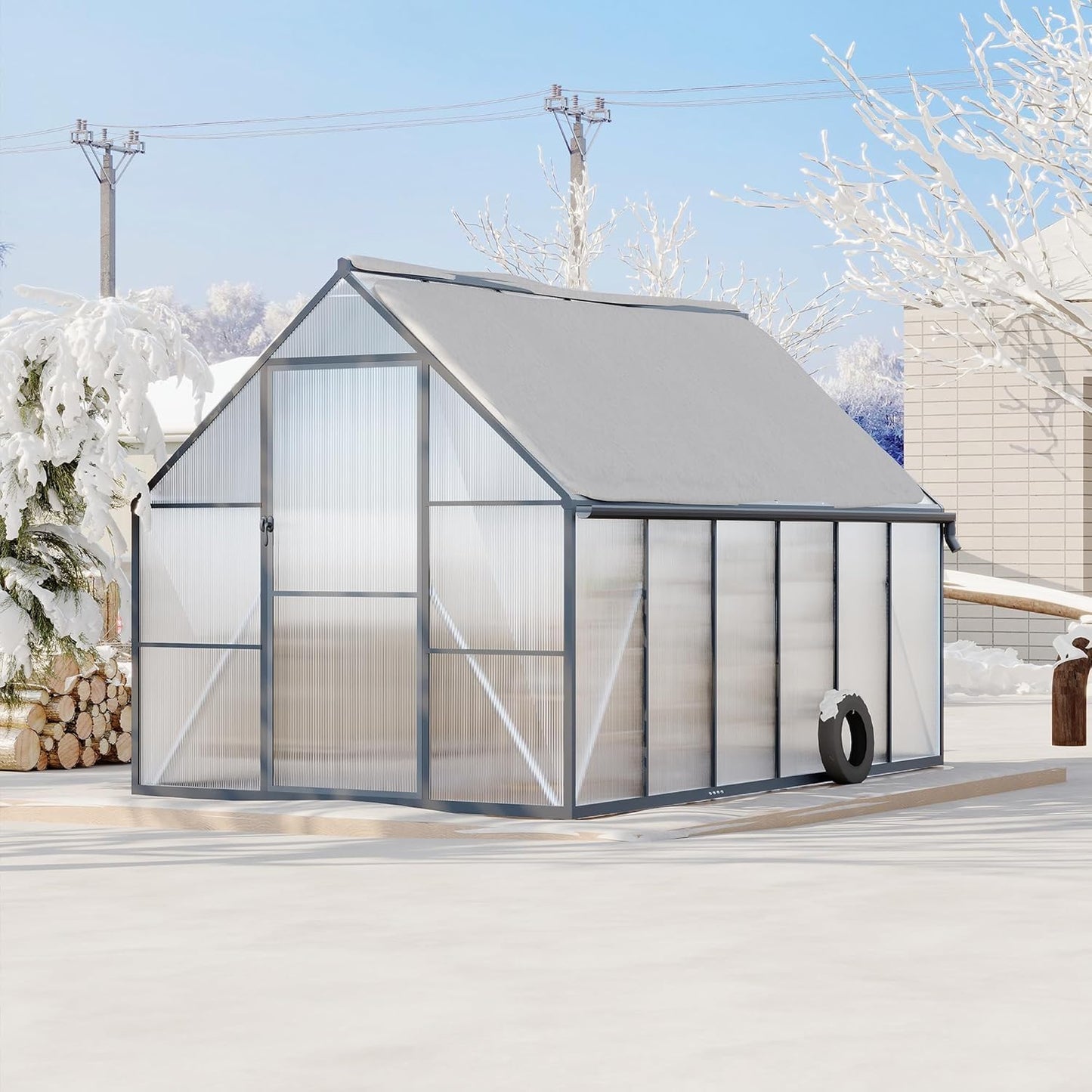 EcoSummer 8x16 FT Greenhouse for Outdoors, Aluminum-Framed Heavy Duty Polycarbonate Greenhouses with Roof Vent and Quick Setup Structure, Large Enhanced Green House Kit for Garden Yard