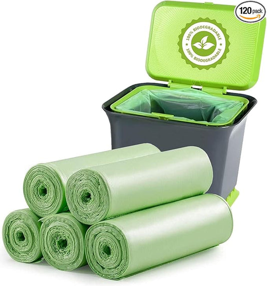 Small Trash Bags 1.2 Gallon 120 Counts Biodegradable Food Waste Bags, Mini 5L Garbage Bags Compost Strong Bathroom Bin Liner Recycle Rubbish Bag for Home Kitchen Office Pet, Green