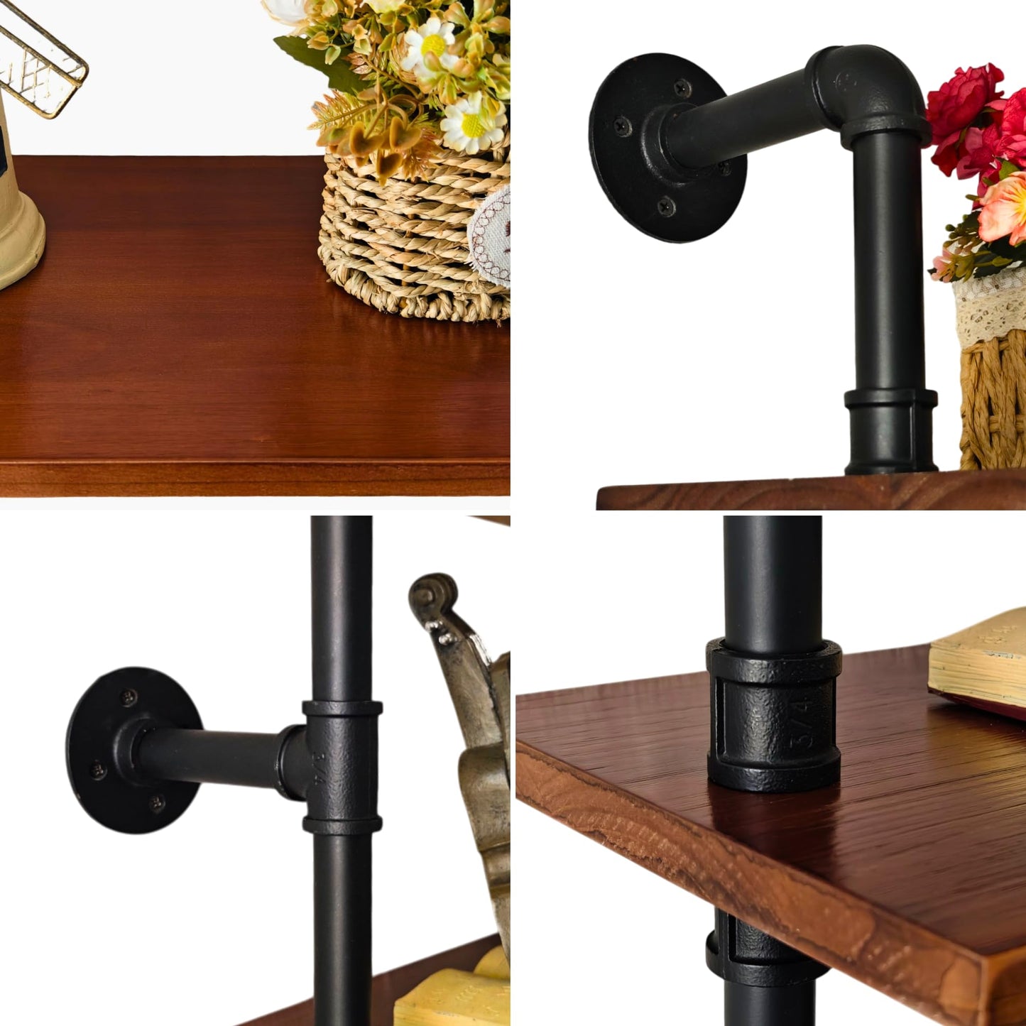 Anynice Industrial Ladder Pipe Shelf, Wall Mounted Wood Metal Bookshelf for Living Room Storage (Weathered Brown, 6 Tier - 10" D x 48" W x 82.5" H)
