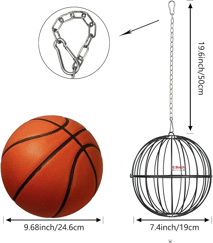 Hanging Chicken Feeder, 7.4 Inch Metal Large Chicken Ball Cage,Hen Food Rack, Chicken Feeding Supplies, Chick Coop Accessories.2pcs Black