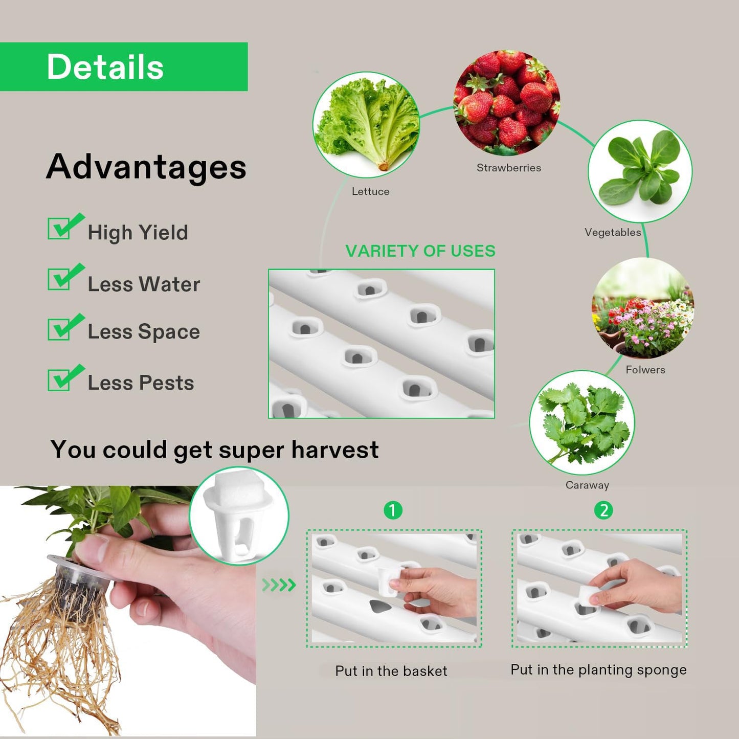 VIVOSUN Hydroponics Growing System 108 Plant Sites and T5 Linear Grow Lights, 5000K Full Spectrum LED Grow Lights for Indoor Plants, SGS Compatible, 15W/Bar, 2ft, 4-Pack