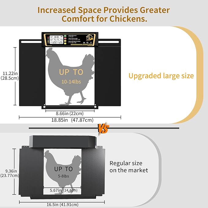 Large Automatic Chicken Coop Door Solar Powered, Charge with 7W Solar Panel Auto Chicken Door, Aluminum Electric Poultry Door with Time & Light Sensor, Remote Control