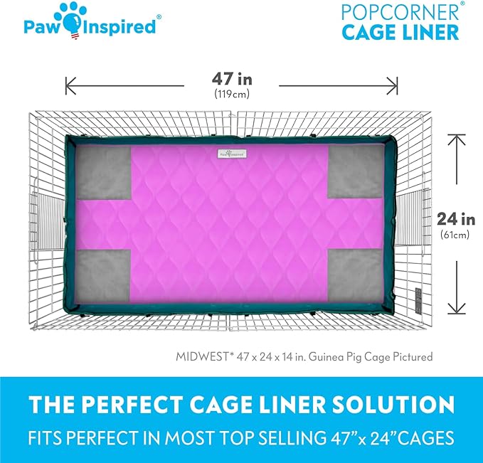 Paw Inspired PopCorner Guinea Pig Cage Liners | Washable Fleece Bedding or Pet Bed Mat for Small Animals | Super Absorbent Pee Pad with Reinforced Corners and Waterproof Bottom (Midwest, Pink)