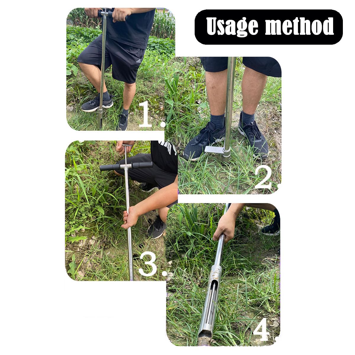 INTBUYING 40’’ Soil Sampler Probe Soil Test Probe with 8’’Sample Ejector and Foot Pedal &Rubber Handle Stainless Steel 2in Dia for Soil Sampling Lawn Garden Farm