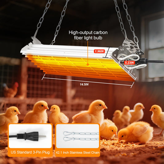 Large Heat Lamp for Chicken Coop, 600 Watts Carbon Fiber Chicken coop Heater, Adjust 2 Mode Temp&Hanging Height, Waterproof,Indoor & Outdoor Heater,For Cow,Sheep,Livestock,size:16.3x5.31x3inch