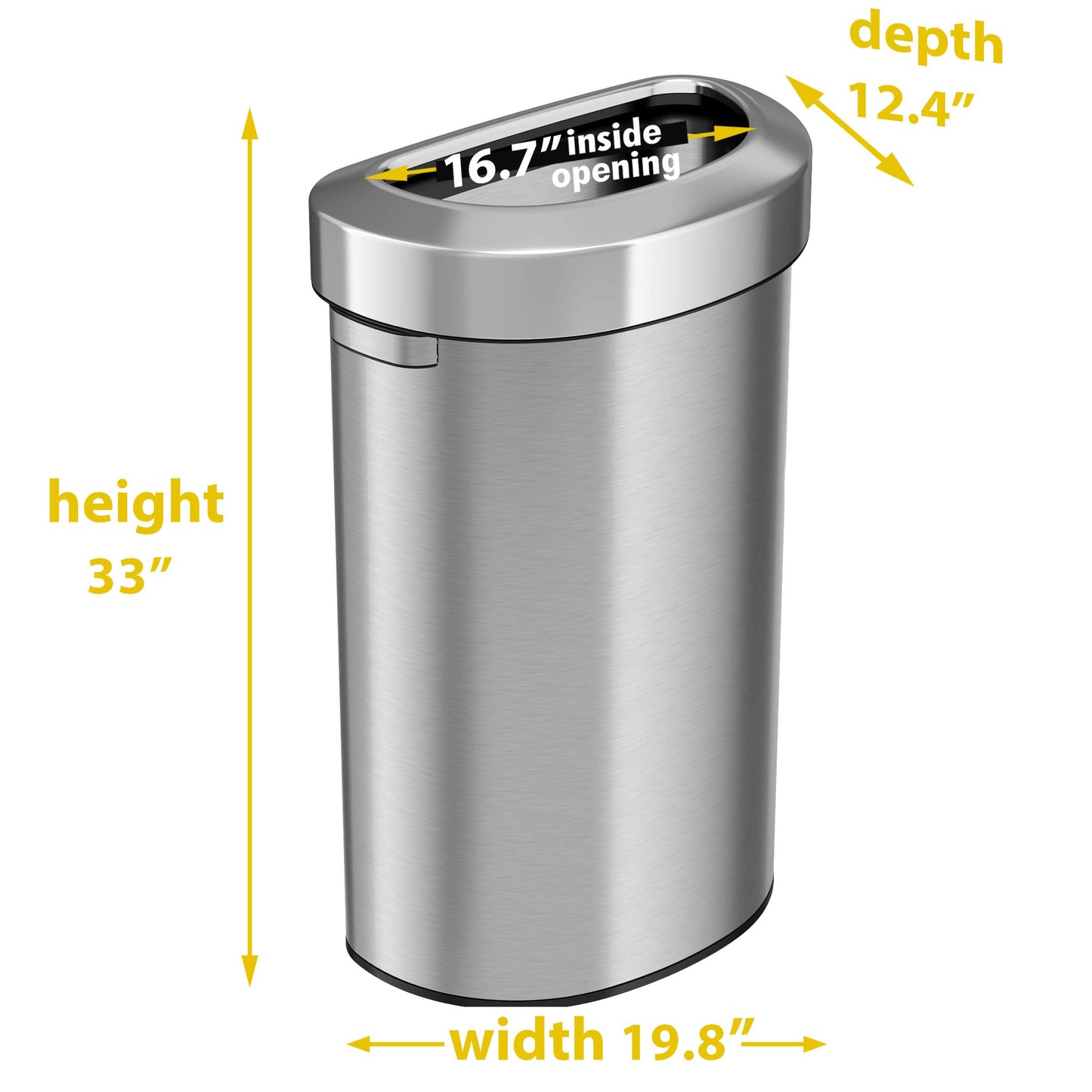 iTouchless 23 Gallon Stainless Steel Semi-Round Open Top Trash Can and Recycle Bin, 87 Liter, Slim and Space-Saving Design for Home, Office, Kitchen, Restaurant, Restroom, Large Capacity