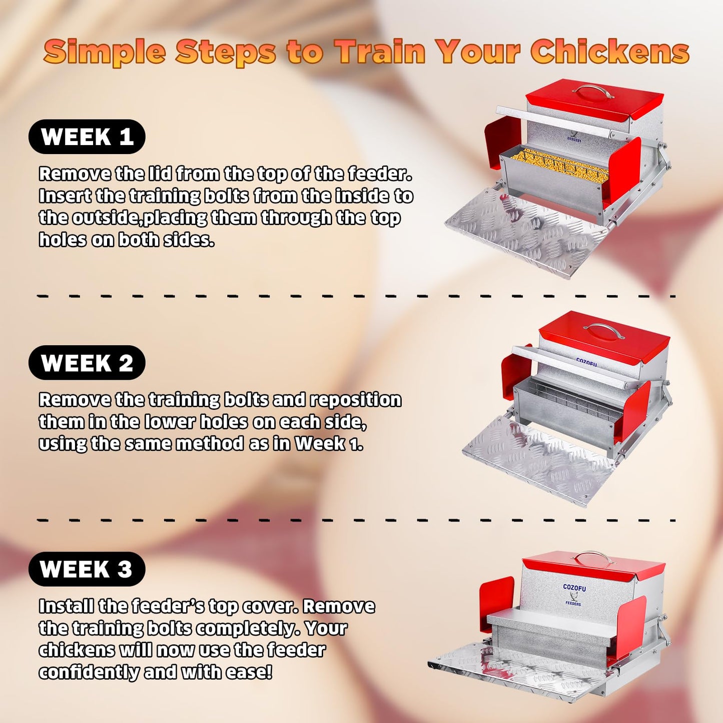 COZOFU Feeders Automatic Chicken Feeder - Large Capacity for 6-12 Chickens, Lasts 10 Days (25lb Feed), Durable Galvanized Steel, Rat-Proof, No-Spill, Weatherproof Lid