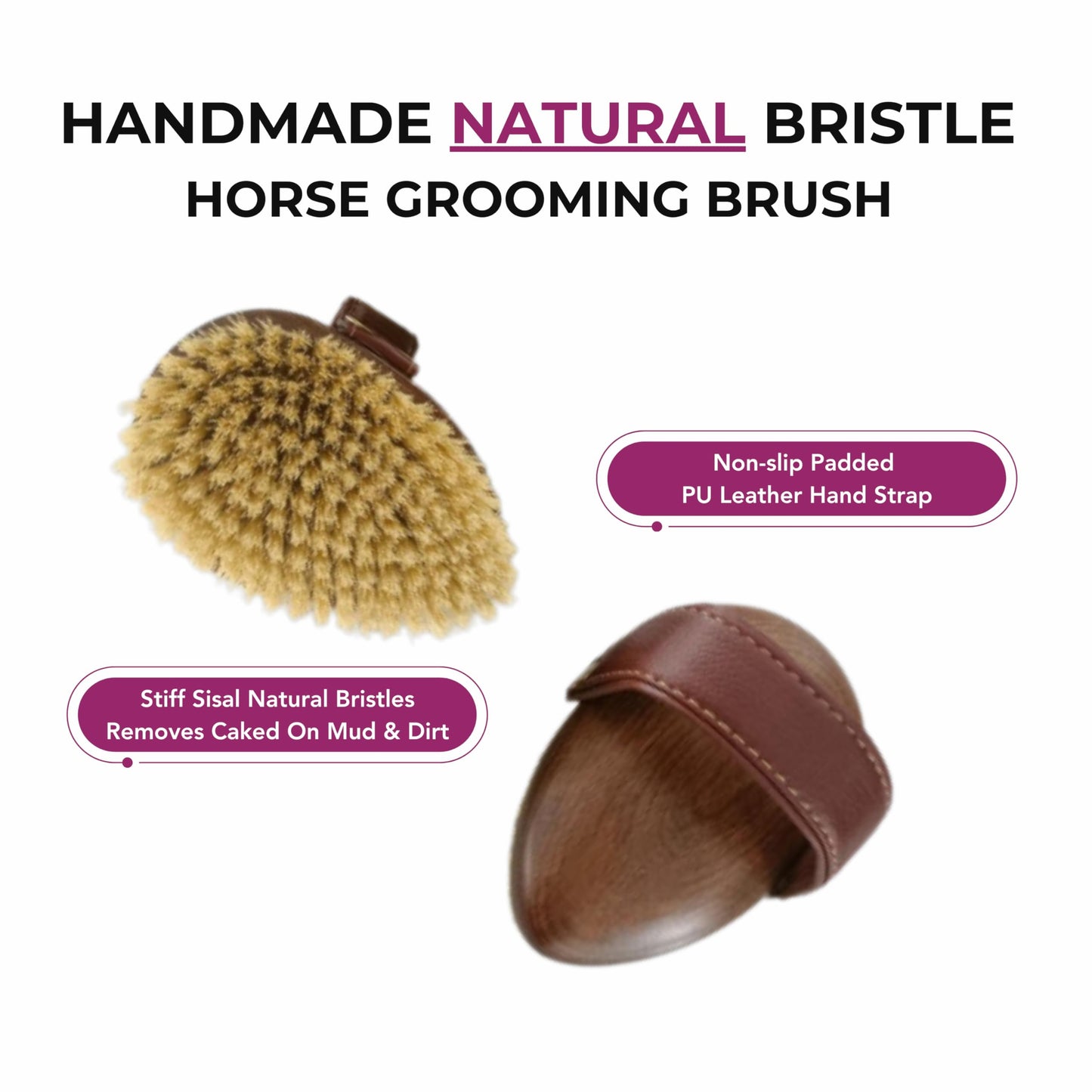 Horse Grooming Brush – Mud & Dirt Removal, Stiff Sisal Bristles, Compact Size | Gentle on Sensitive Coats, Premium Equine Care Tool for Grooming Kit
