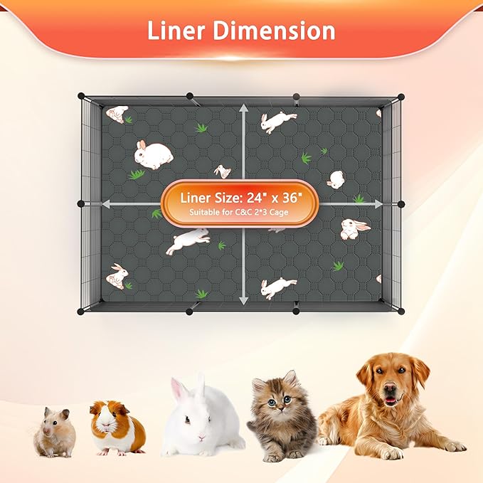 Guinea Pig Cage Liner, Reusable Guinea Pig Bedding Washable Absorbent Pee Pads for Dogs Kitten Rabbit Chinchilla Hamster, Leakproof & Anti Slip (2, C&C 2*3, 24"x36")