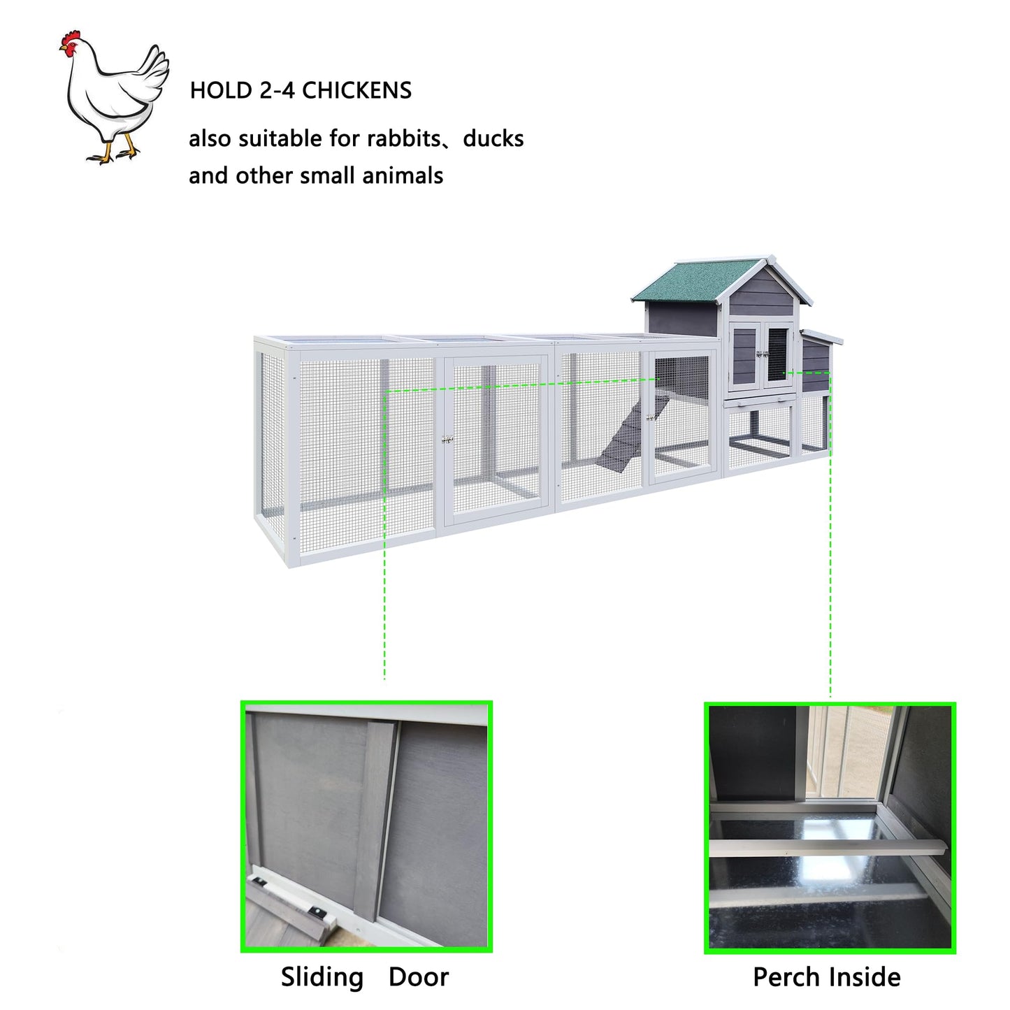 123'' Large Chicken Coop with Run, Wooden Hen House for 3-5 Chickens, Outdoor Chicken Run Poultry Cage Rabbit Cage Duck House with Nesting Box, Ramp & Pull-on Tray