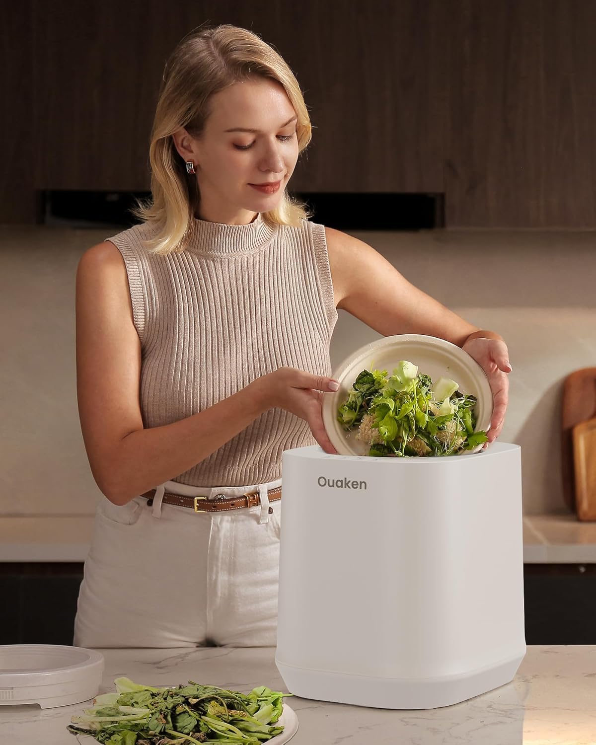 Ouaken Electric Composter for Kitchen, 4L Smart Countertop Compost Bin, Odorless | Low Noise | Auto-Cleaning | Turn Food Waste into Fertilizer Within 3 Hrs