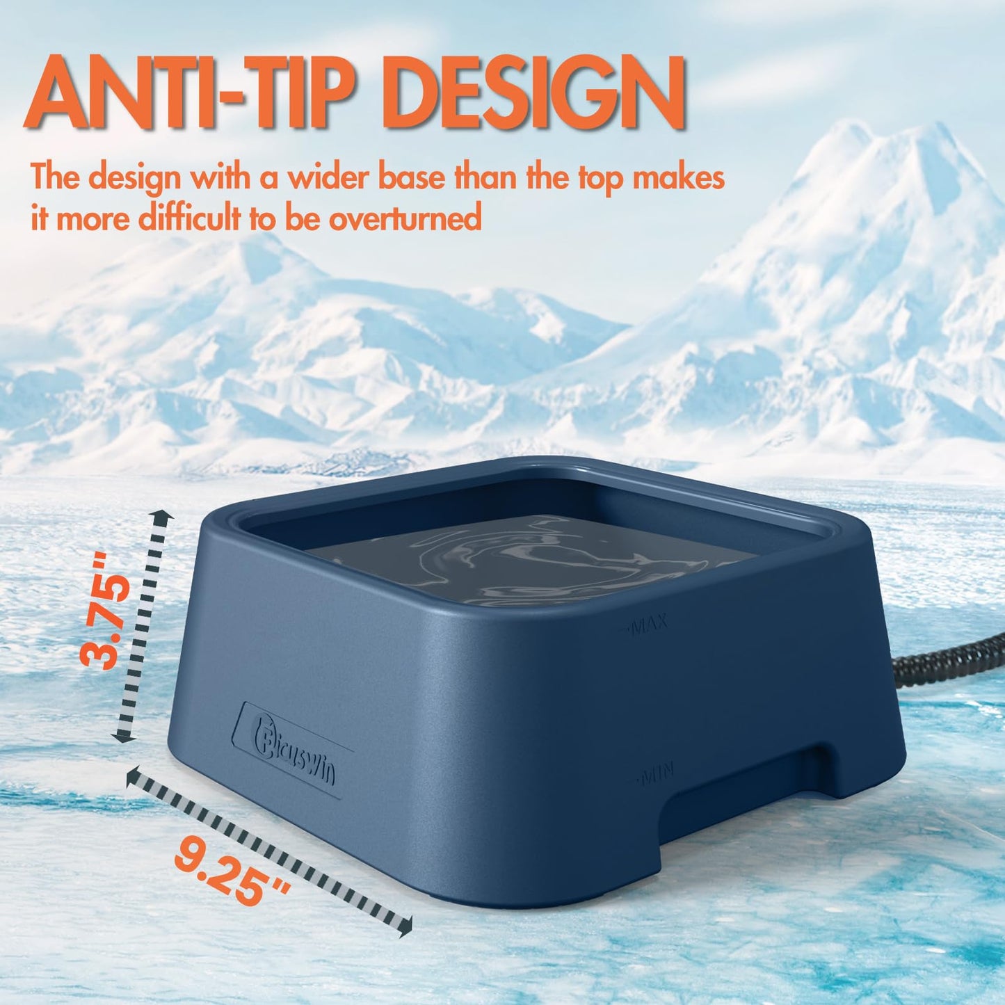 PETSOLON Heated Water Bowl for Dog & Cat, 3 L/ 101 oz Heated Dog Bowl for Winter, Heated Pet Bowl for Indoor/Outdoor, Large Heated Waterer for Pets & Poultry, Constant 39℃/ 102℉, 110V 38W, Blue