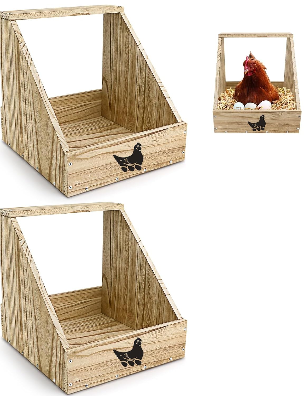 Nesting Boxes for Chickens - Wooden Chicken Nesting Box for Chicken Coop Accessories, Sturdy Wall Mount Egg Laying Box for Hens, Chickens, and Ducks（2 Pack）