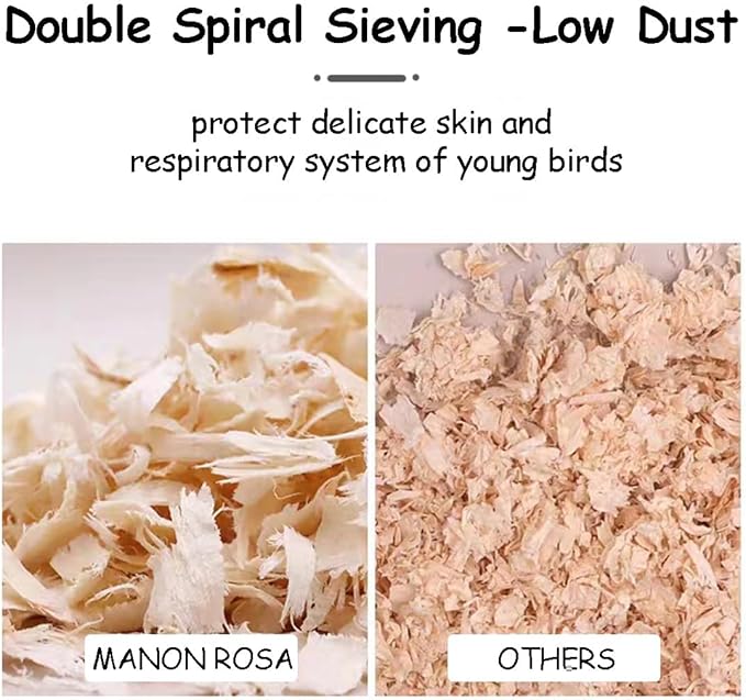 MANON ROSA Wood Shavings for Bird Bedding - Natural Aspen Soft Low-Dust & Odor-Control Nesting Material for Parakeets Parrots Rabbits Cockatiel for Cages, Nest Boxes, Small Pet Litter