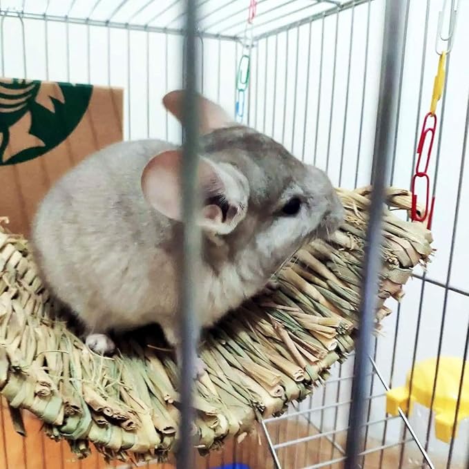 kathson 4 PCS Large Grass Mat for Rabbit, Natural Bunny Woven Hay Mat Straw Small Animal Bedding Nest for Guinea Pigs Hamster Chinchillas Puppy Biddy Sleeping Chewing Scratching