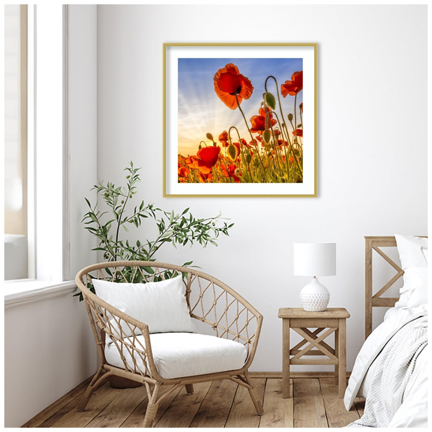 Amanti Art Framed Wall Art Print 33x33 Fascinating Poppies by Melanie Viola, Flowers Wall Art, Rustic Farmhouse Decor, Large Poster Painting Artwork for Living Room, Bedroom, Bathroom, Kitchen, Office
