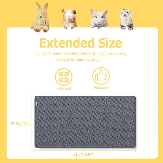 Guinea Pig Cage Liners, Washable Guinea Pig Bedding for C&C Cage 2x1 4 Pack, Reusable & Anti Slip & Waterproof, Absorbent Guinea Pig Pee Pad for Small Animal, Rabbit, Bunny, Chinchilla