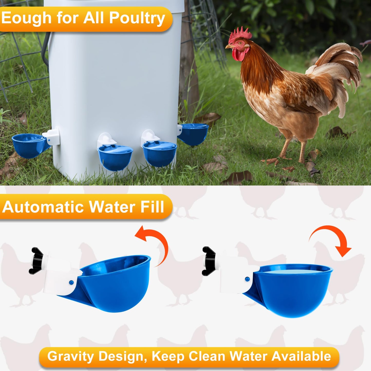 Chicken Water Cups 12pcs - Automatic Filling Waterer Feeder, Gravity DIY Poultry Watering System, Chicken Water Dispenser Bowl, Chicken Coop Accessories for Hens, Duck, Goose, Turkey (Blue)