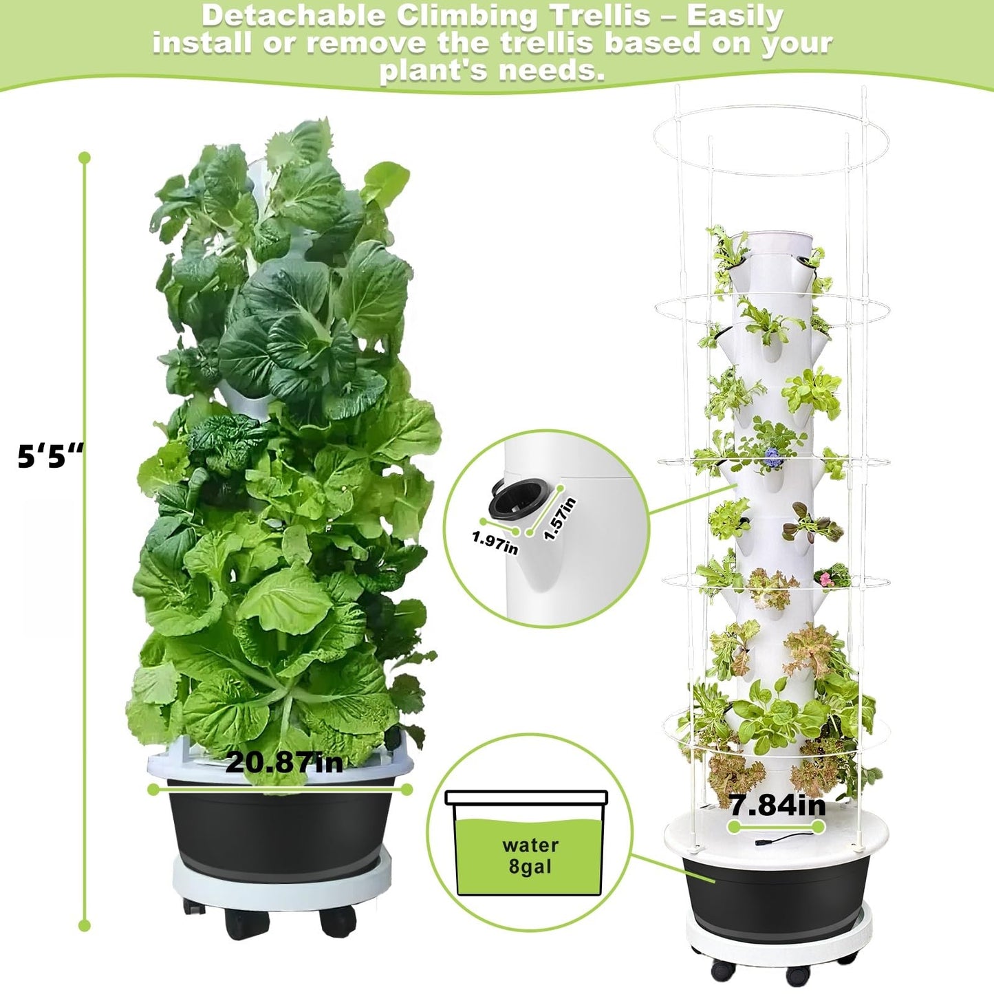 Hydroponic System Kit, Hydroponic Vertical Garden, Lettuce & Herb Starter Kit, with 36 Plant Holes, 9-Tier Indoor Outdoor Growing Tower with Climbing Trellis and Timer