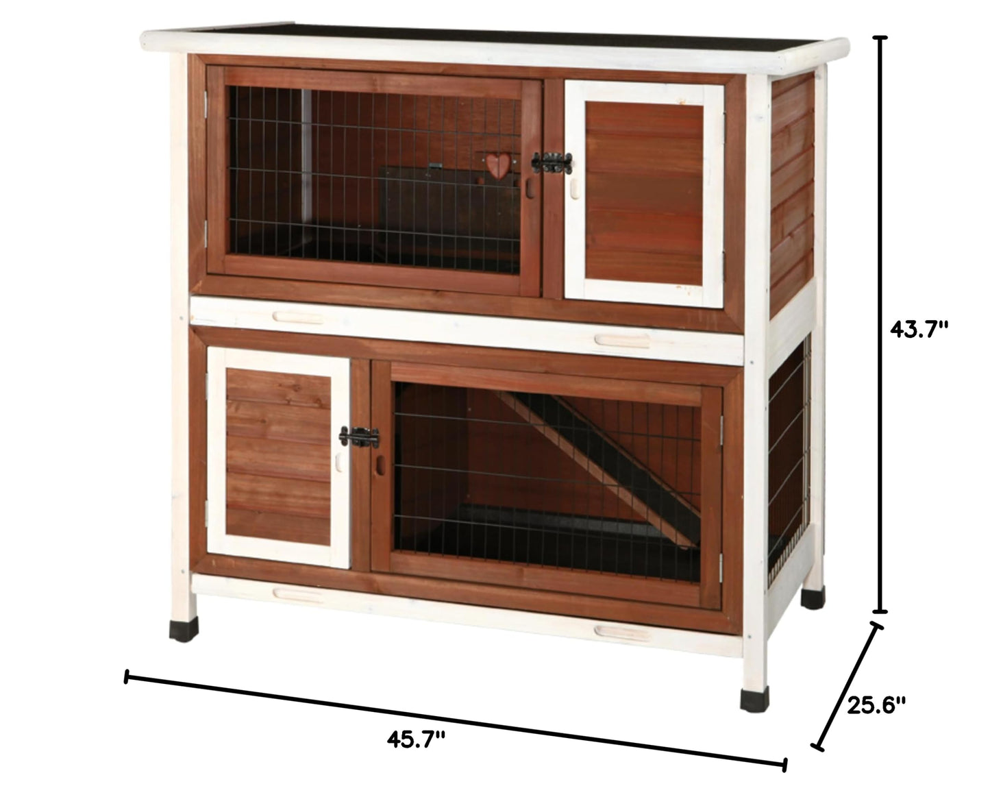 TRIXIE natura Outdoor Double Rabbit Hutch - Indoor Small Animal House, Bunny Cage with Two Sleeping & Play Areas - Includes a Non-Slip Ramp Hinged Roof & Two Pull-Out Trays - in Auburn
