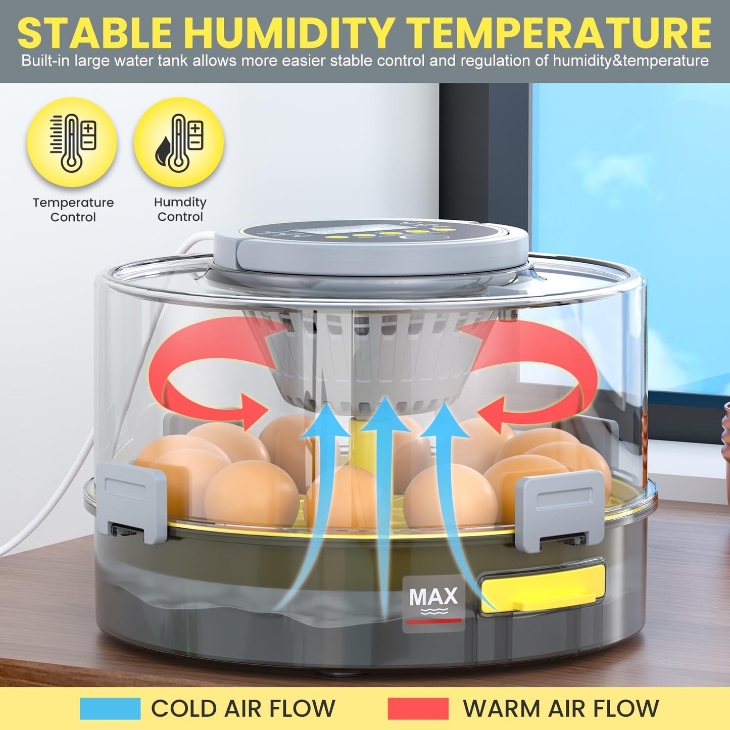 Incubators for Hatching Eggs with Automatic Egg Turner, Temperature Humidity Control, Egg Candler, Large Water Tank, 5 Preset Hatching Modes for Chicken Duck Goose Quail Pigeon Eggs-12 Capacity