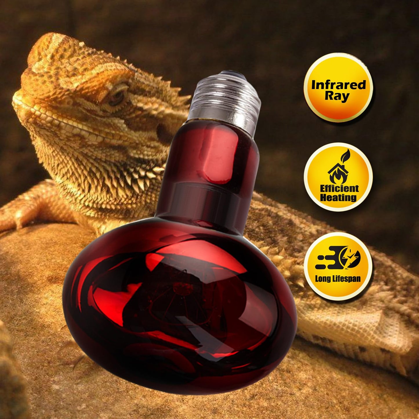 waazoorep Reptile Heat Lamp Bulbs 100W 2 Pack,Day and Night Infrared Basking Spot Heating Light Combo,UVA Heat Lamp Bulb for Reptile and Amphibians,Bearded Dragon, Lizard, Turtle