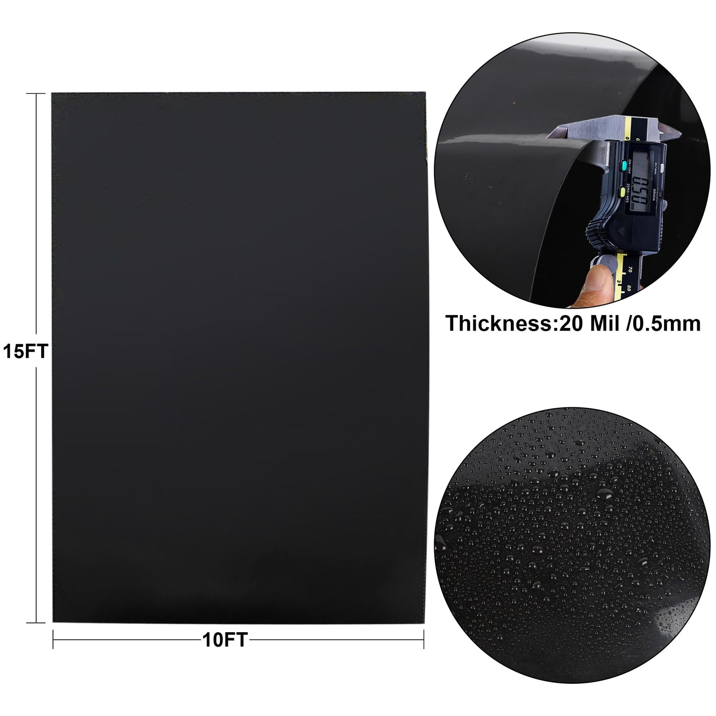 Adroiteet 10 x 15 FT Pond Liner, 20 Mil Fish Pond HDPE Liner, Pond Liners for Outdoor Ponds, Koi Ponds, Garden Fountain, Waterfall