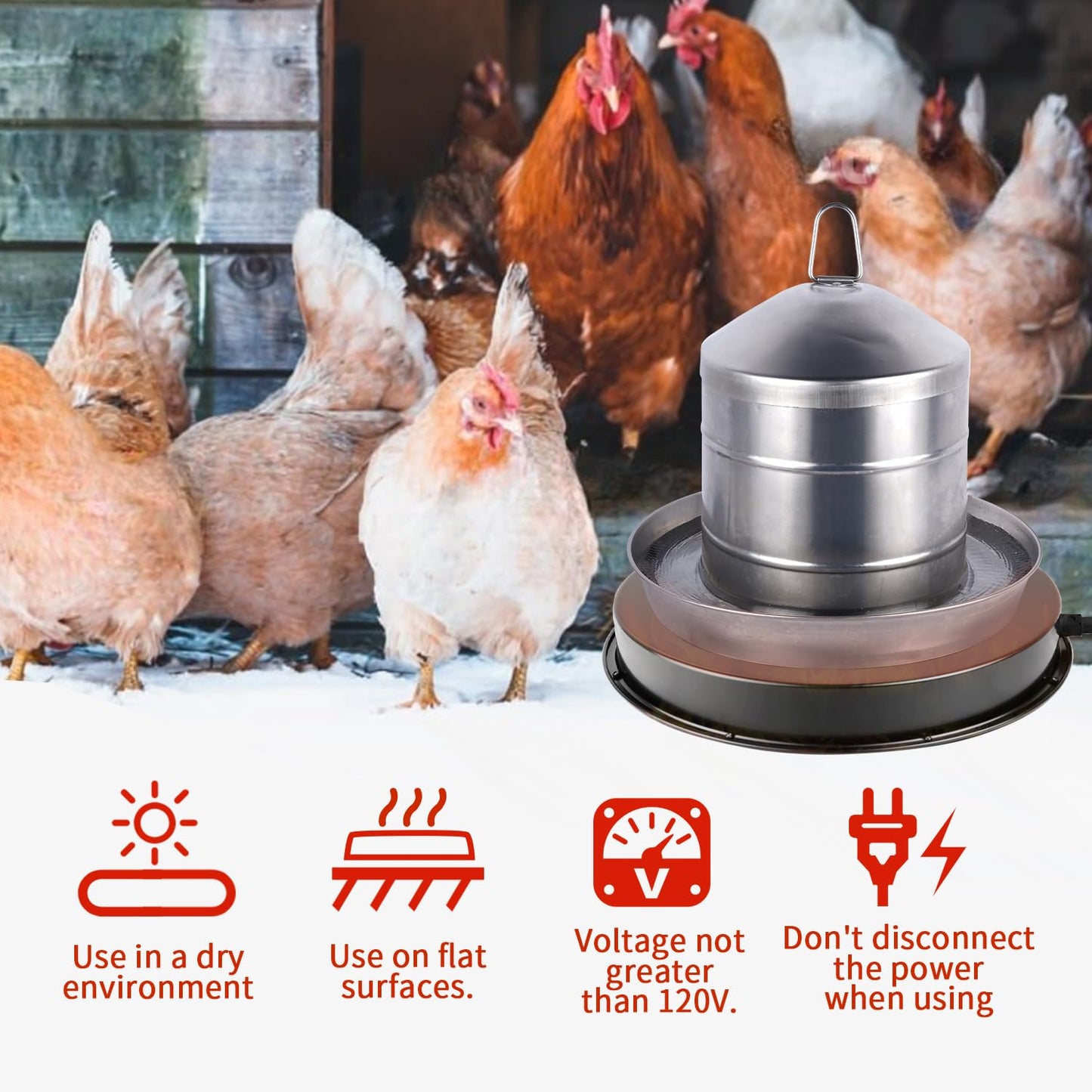 GUEOQTC 2PACK Chicken Water Heater for Winter，110Watt Heated Poultry Waterer Base,with Thermostat and 9.8ft Power Cord, Dia.11in