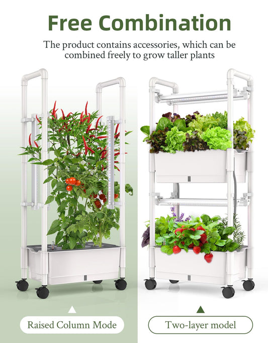 Hydroponics Growing System,AOONEG 28Pods Indoor Herb Garden with LED Grow Light,Hydroponics Growing System Kit with Automatic Timer,Pump System,Adjustable Height (No Seed,Glossy White, 2Layer-28Pods)
