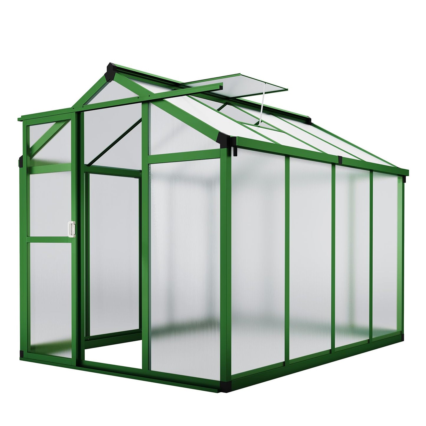 6x8 FT Large Outdoor Greenhouse with Polycarbonate Panels, Roof Vent & Heavy-Duty Aluminum Frame, Aluminum Greenhouses for Outdoors, Walk-in Garden Greenhouse for Backyard, Patio, Lawn, Easy Assembly
