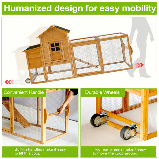 ECOLINEAR Large Chicken Run, Waterproof Outdoor Hen House with Acrylic Top for 4-6 Chickens(Can be Used as a Separate Chicken coop), Chicken House, Wooden Duck Coop Rabbit Hutch(50")