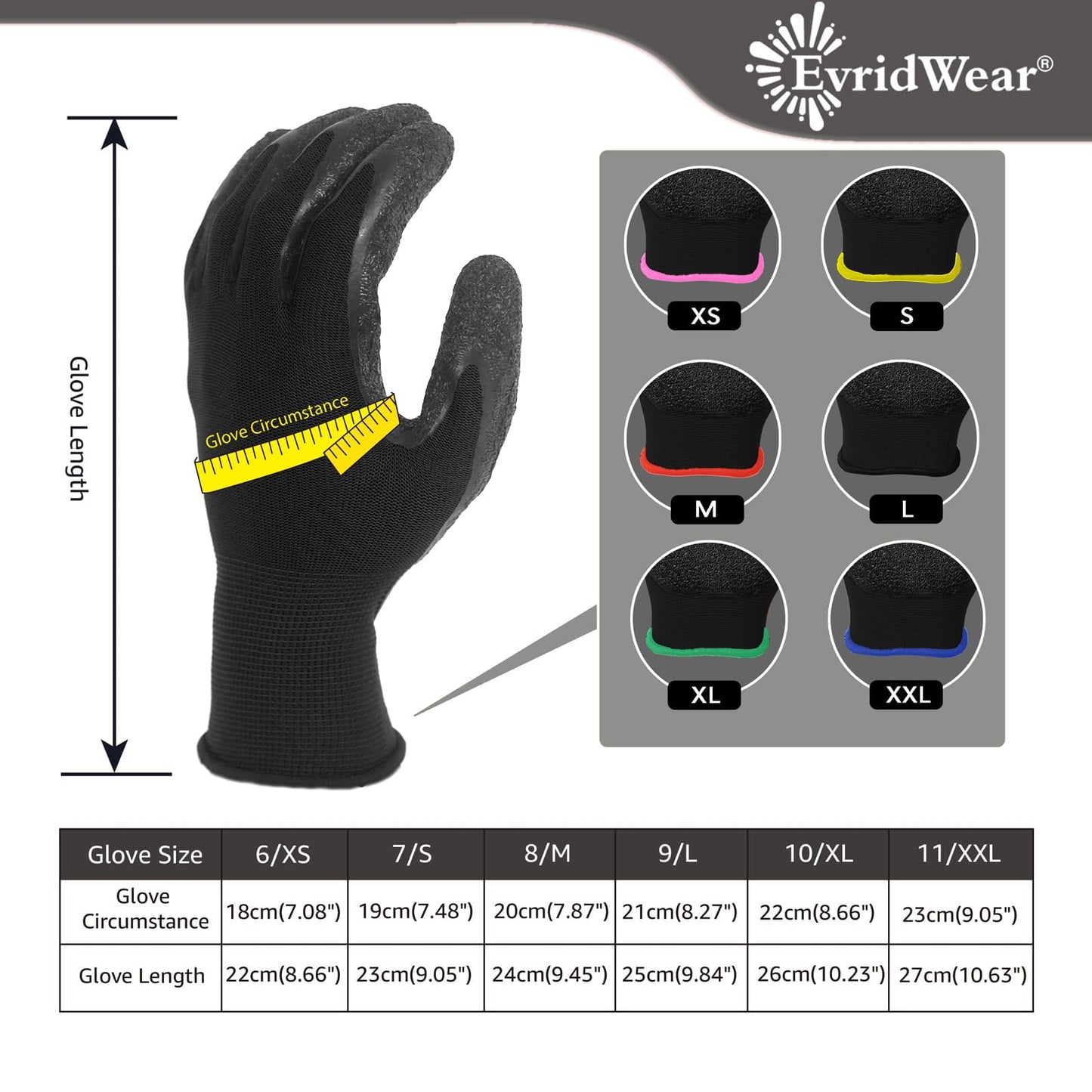 Evridwear Crinkle Latex Rubber Hand Coated Safety Work Gloves for Men Women General Multi Use Construction Warehouse Gardening Assembly Landscaping (XL-Size) 120 Pairs Pack