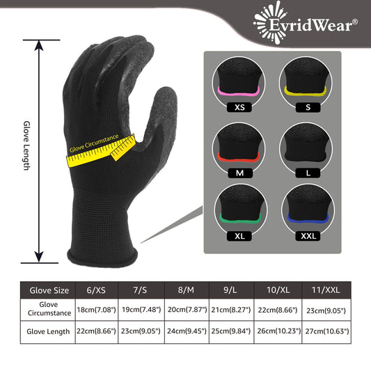 Evridwear Crinkle Latex Rubber Hand Coated Safety Work Gloves for Men Women General Multi Use Construction Warehouse Gardening Assembly Landscaping (XL-Size) 120 Pairs Pack