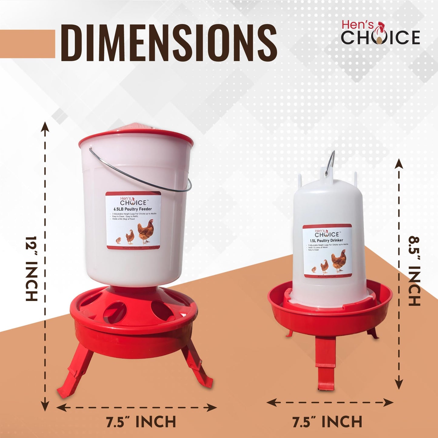 Hen's Choice™ Chick Feeder and Waterer Set, 6.5 lb Feeder, 1.5 L Waterer