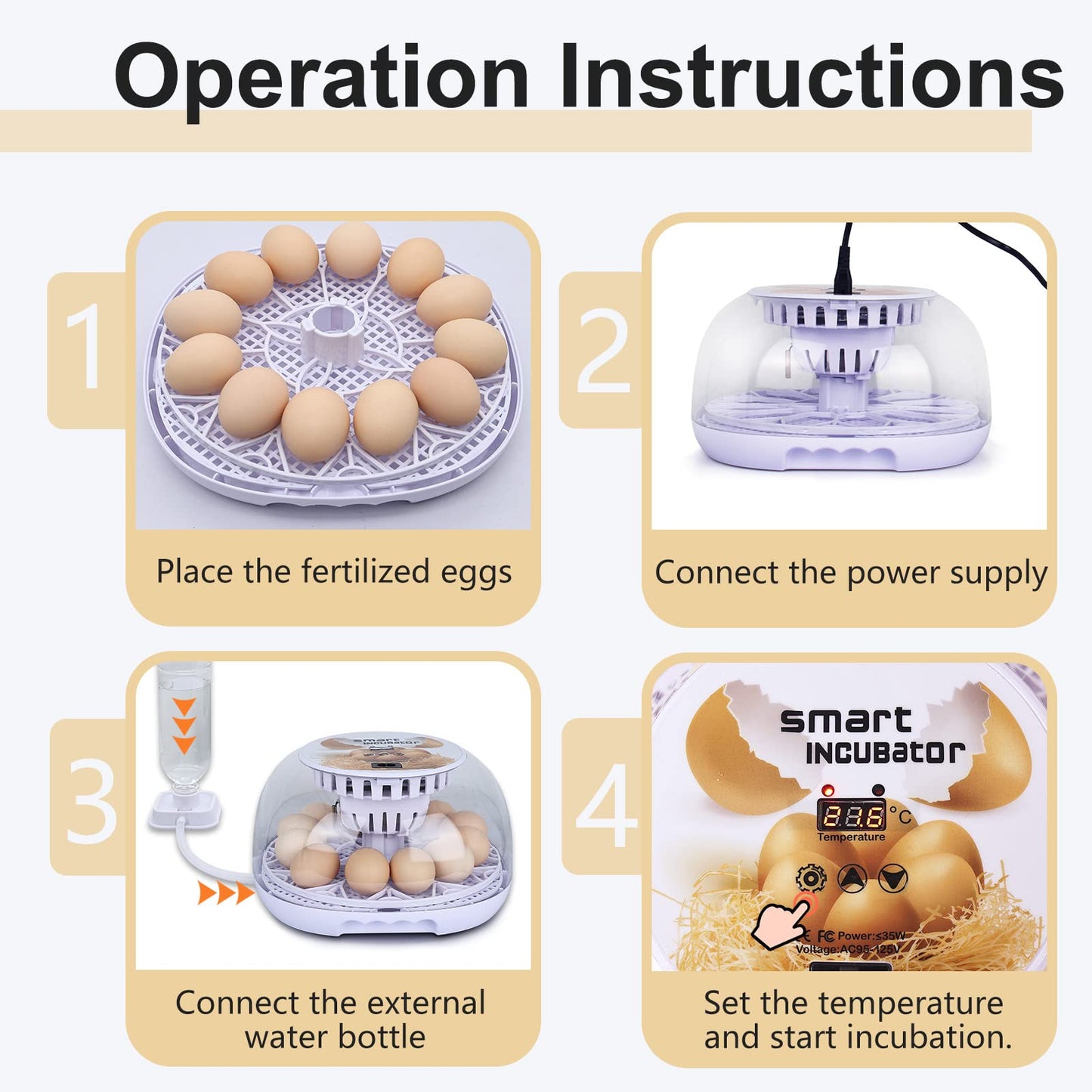 NORJIN Egg Incubator, 12 Eggs Incubator for Hatching Eggs, Digital Incubator Chicken Egg Incubator with Automatic Egg Turning and Water Adding for Hatching Chickens Birds Ducks