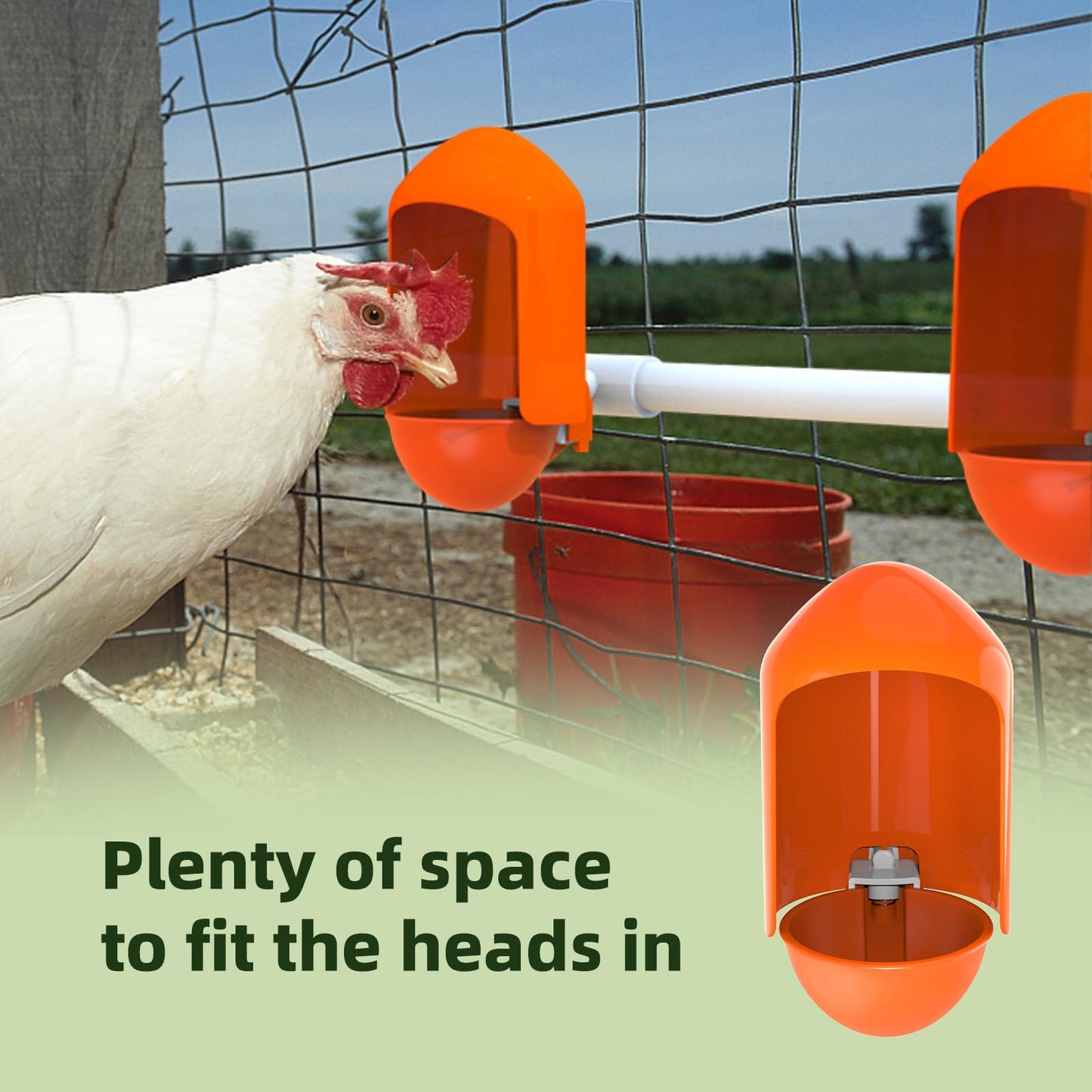 Large Chicken Waterer Cups Automatic with Anti-Roosting Cover | Poultry Waterer Cups Suitable for Chicks, Duck, Goose, Turkey and Bunny (5 Pack)