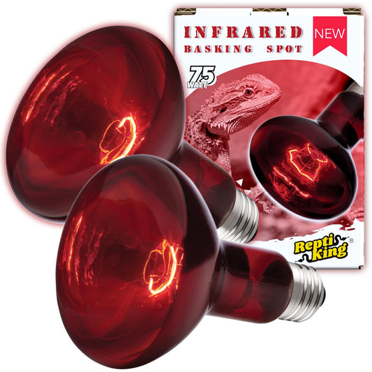 ReptiKing Reptile Red Heat Lamp, 2-Pack 75W Infrared Basking Bulbs Light for Reptiles, Night Red Basking Light for Bearded Dragon, Lizard, Gecko,Turtle Tank Accessories