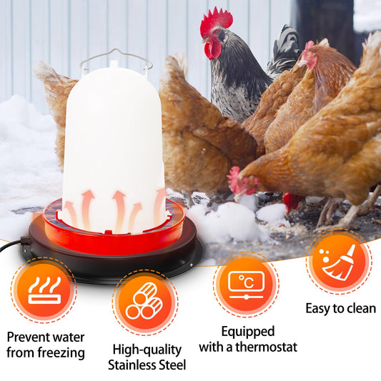 Chicken Water Heater, 11 inch Heated Chicken Waterer Base, Heating Base for Plastic & Metal Chicken Poultry Waterers, 77℉ Automatic Shut-Off Chickens Water Heater Pad with 6.5ft Power Cord (Black)
