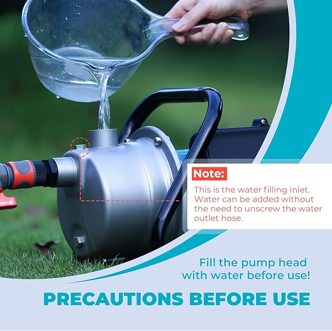 1 HP Portable Shallow Well Pump, Small Water Transfer Garden Pump, 980GPH Sprinkler Booster Electric,115V Self Priming Draining Irrigation for Lawn Fountain