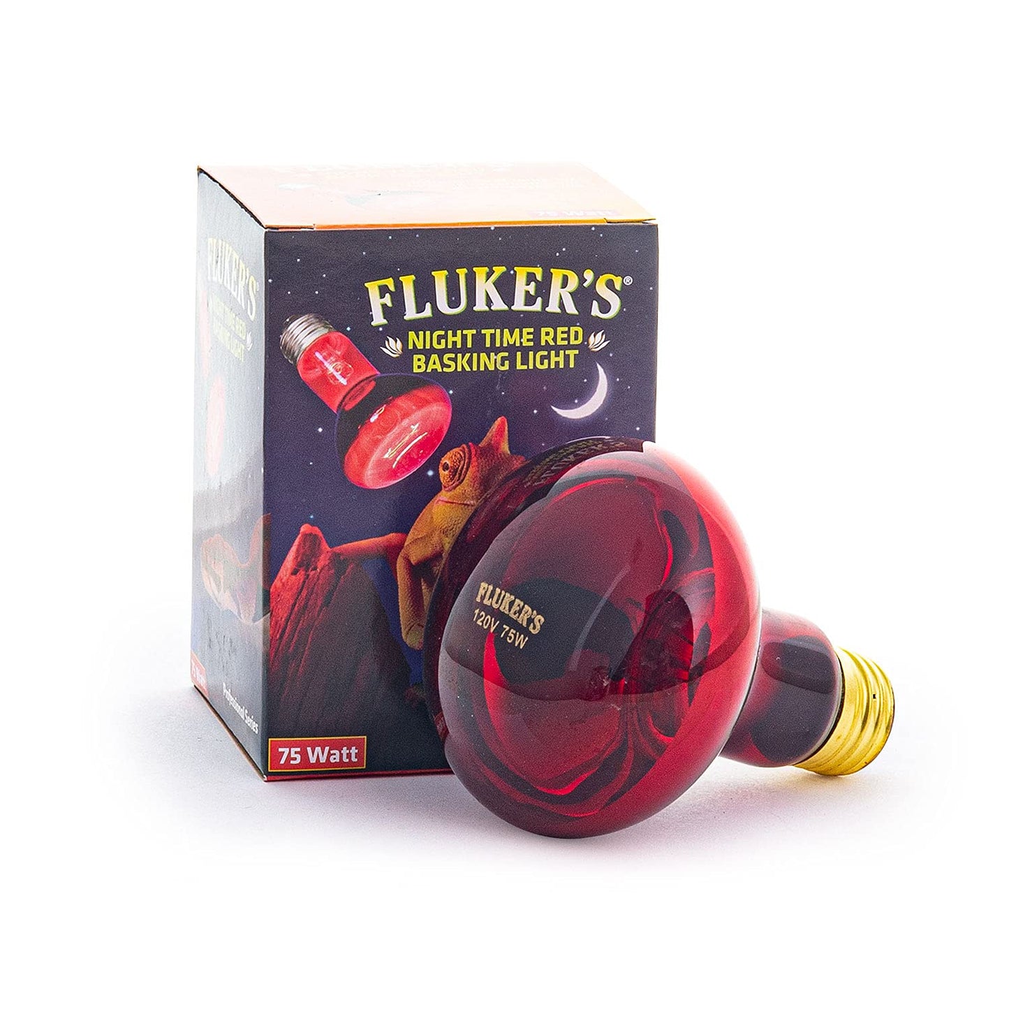 Fluker's Night Time Red Basking Spotlight, Infrared Heat Lamp for Reptiles, 75 Watt
